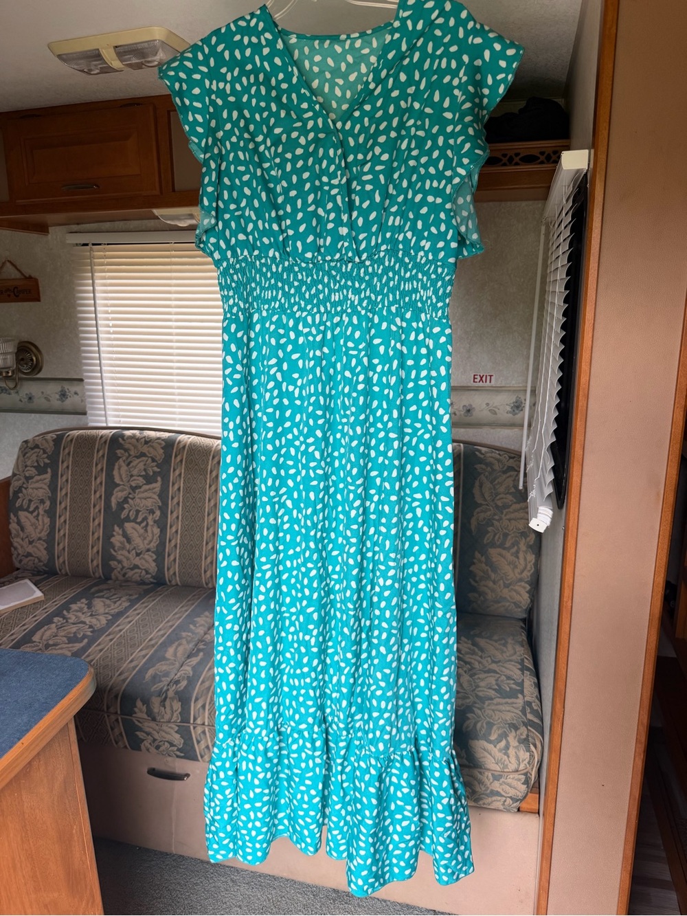 SHEIN Teal Maxi Dress with White Abstract Spot Print